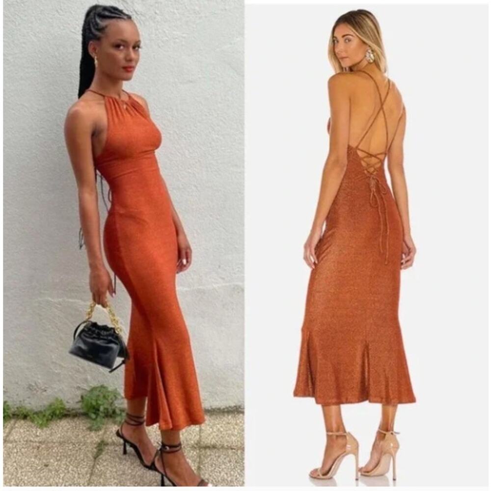 MISHA Greta Maxi Gown Dress Copper Metallic Sz 6 NWT $207 {OO3}